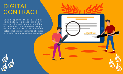 Landing page contract digital internet, business agreement. Legal arrangement. Employee hiring illustration 
