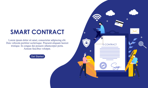 Landing page contract digital internet, business agreement. Legal arrangement. Employee hiring illustration 