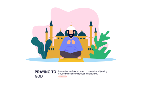 Muslim praying to Allah and islamic ramadan kareem Illustration logo
