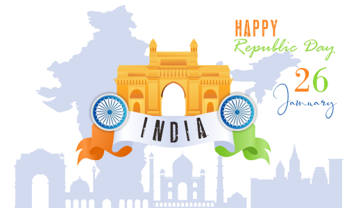 Flat Happy Indian Republic day celebration poster or banner background