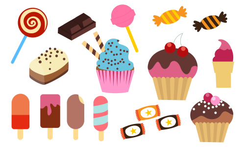 Set of isolated sweets, biscuit, cake, chocolate, ice cream logo vector