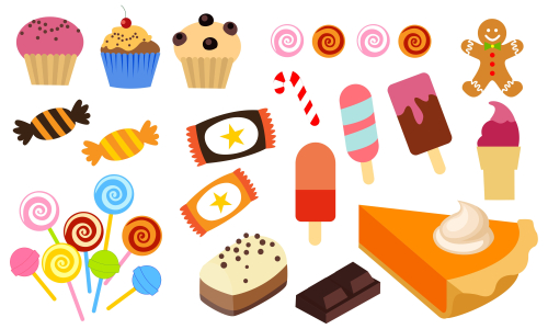 Set of isolated sweets, biscuit, cake, chocolate, ice cream logo vector