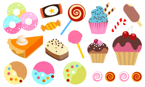 Set of isolated sweets, biscuit, cake, chocolate, ice cream logo vector