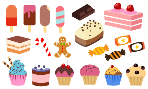Set of isolated sweets, biscuit, cake, chocolate, ice cream logo vector