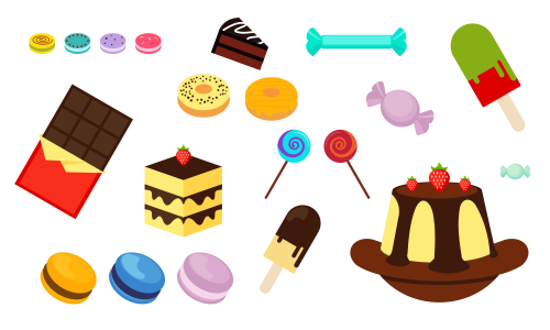 Set of isolated sweets, biscuit, cake, chocolate, ice cream logo vector