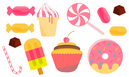 Set of isolated sweets, biscuit, cake, chocolate, ice cream logo vector