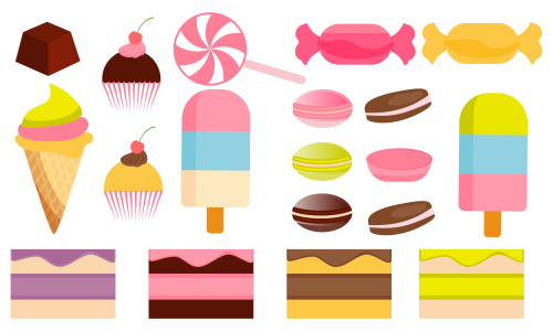 Set of isolated sweets, biscuit, cake, chocolate, ice cream logo vector
