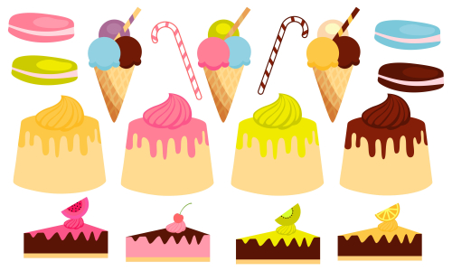 Set of isolated sweets, biscuit, cake, chocolate, ice cream logo vector
