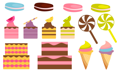 Set of isolated sweets, biscuit, cake, chocolate, ice cream logo vector