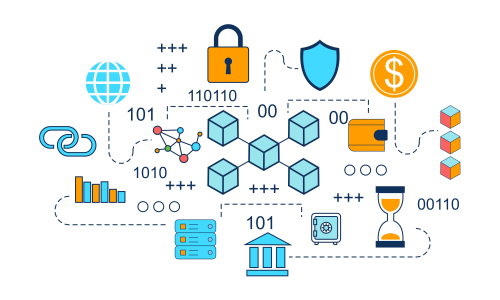 Blockchain infographic concept, business technology illustration vector