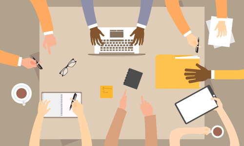 Brainstorming teamwork, business meeting illustration design vector