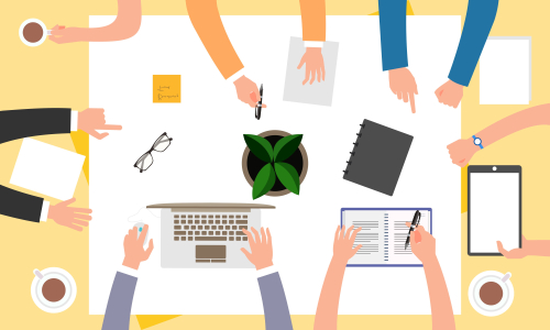 Brainstorming teamwork, business meeting illustration design vector
