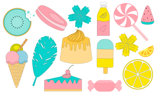 Set of isolated sweets, biscuit, cake, chocolate, ice cream logo vector