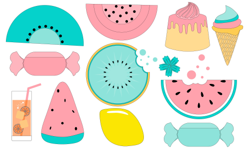 Set of isolated sweets, biscuit, cake, chocolate, ice cream logo vector