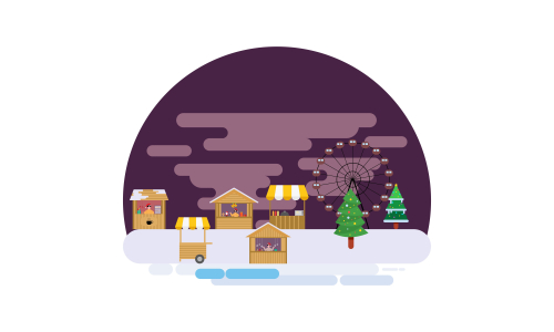 Winter city and christmas market banner illustration vector