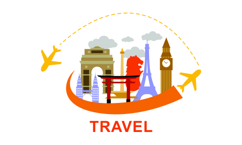 Travel Time Logo With Famous Buildings illustration logo 