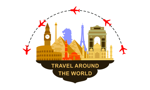 Travel Time Logo With Famous Buildings illustration logo 