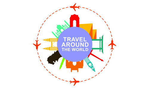 Travel Time Logo With Famous Buildings illustration logo 
