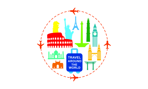 Travel Time Logo With Famous Buildings illustration logo 