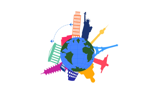 Travel Time Logo With Famous Buildings illustration logo 