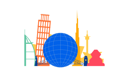 Travel Time Logo With Famous Buildings illustration logo 