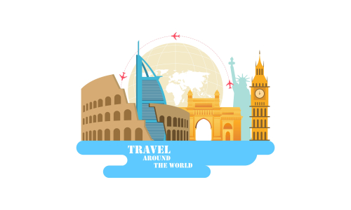 Travel Time Logo With Famous Buildings illustration logo 