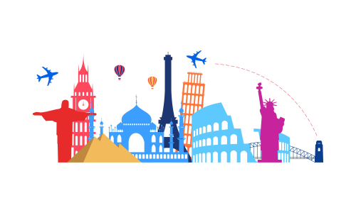 Travel Time Logo With Famous Buildings illustration logo 