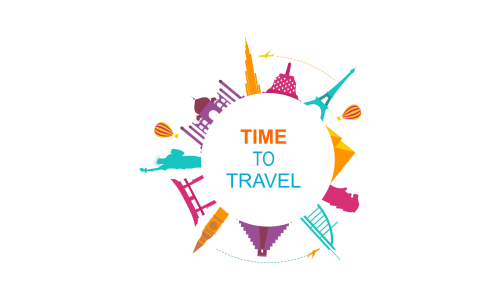 Travel Time Logo With Famous Buildings illustration logo 