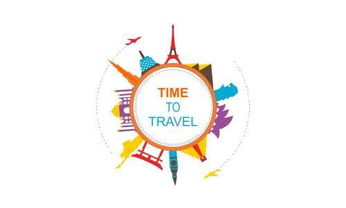 Travel Time Logo With Famous Buildings illustration logo 