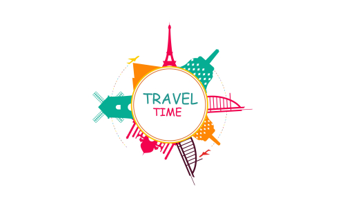 Travel Time Logo With Famous Buildings illustration logo 