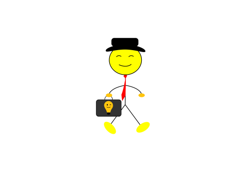 Stick figure having a creative idea with a light bulb. Vector illustration