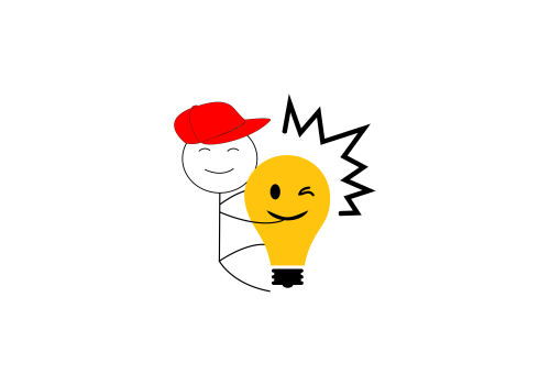 Stick figure having a creative idea with a light bulb. Vector illustration