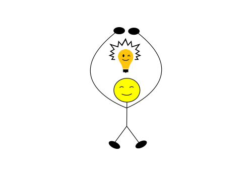 Stick figure having a creative idea with a light bulb. Vector illustration