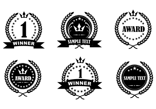 First prize ribbon award logo. Guarantee luxury gold logo