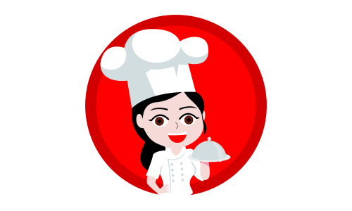 Chef character with a delicious dish and holding a blackboard as blank copy space text area vector illustration