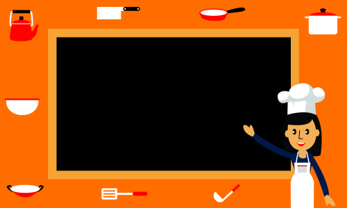 Chef character with a delicious dish and holding a blackboard as blank copy space text area vector illustration