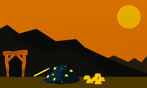 Mining industry flat composition with coal loading by excavator to truck on factory background vector illustration