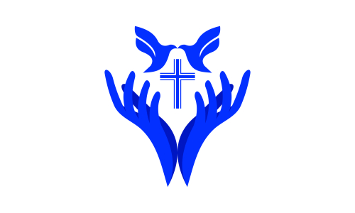 Praying hand holding cross. Religion, Church vector logo