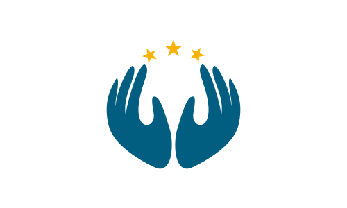 Praying hand holding cross. Religion, Church vector logo