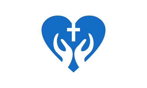 Praying hand holding cross. Religion, Church vector logo