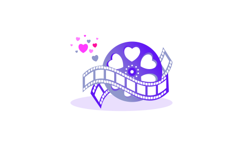 Love movie heart cinema film creative simple logo template vector illustration