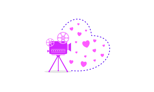 Love movie heart cinema film creative simple logo template vector illustration