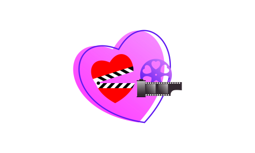 Love movie heart cinema film creative simple logo template vector illustration
