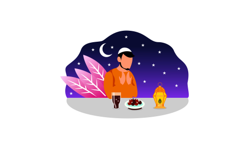Delicious menu for iftar party are on the table with teapot illustration 