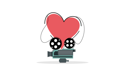 Love movie heart cinema film creative simple logo template vector illustration