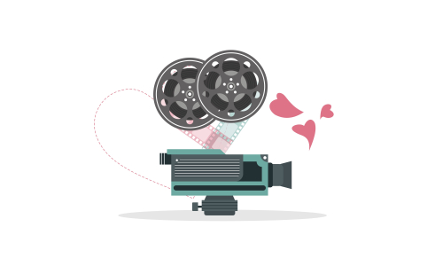 Love movie heart cinema film creative simple logo template vector illustration