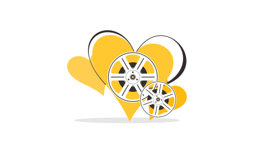 Love movie heart cinema film creative simple logo template vector illustration