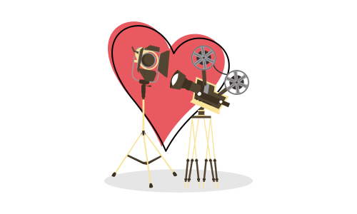 Love movie heart cinema film creative simple logo template vector illustration