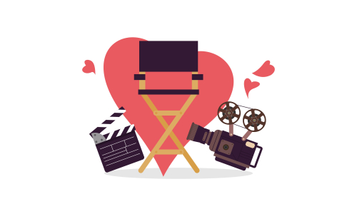 Love movie heart cinema film creative simple logo template vector illustration