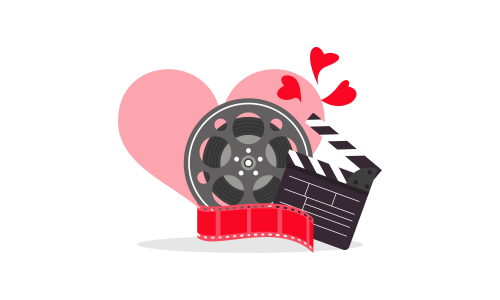 Love movie heart cinema film creative simple logo template vector illustration